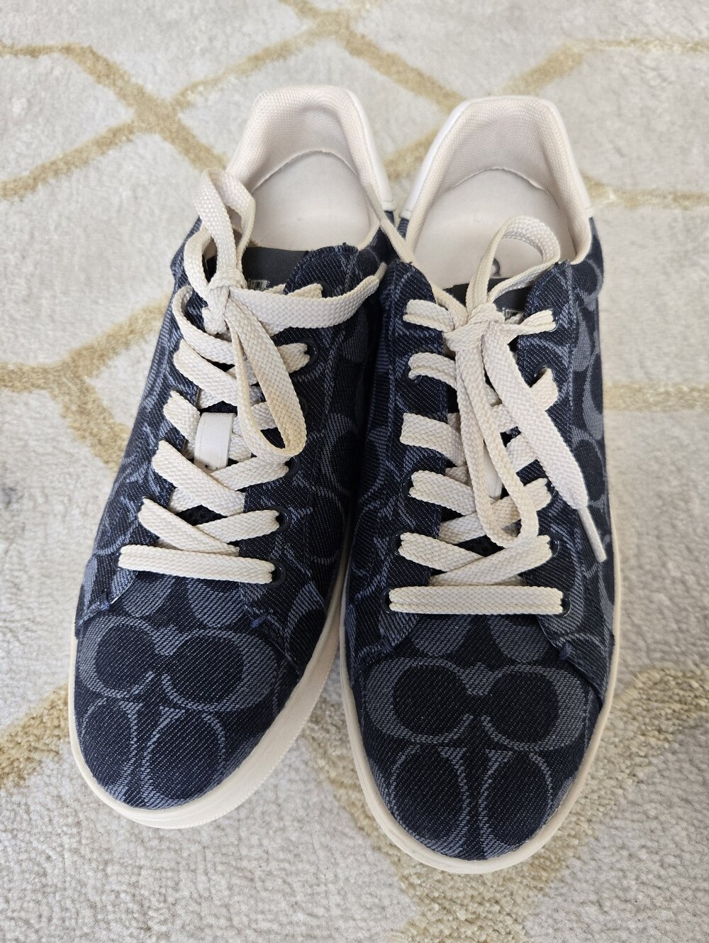 Coach Clip Low Top Navy Denim Signature Logo Sneakers with Cream Accents - Picture 5 of 7